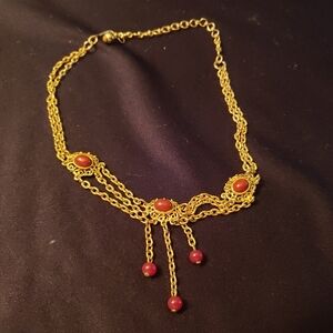 Vintage Woman's Necklace, Stone and Goldtone Chain 16"
